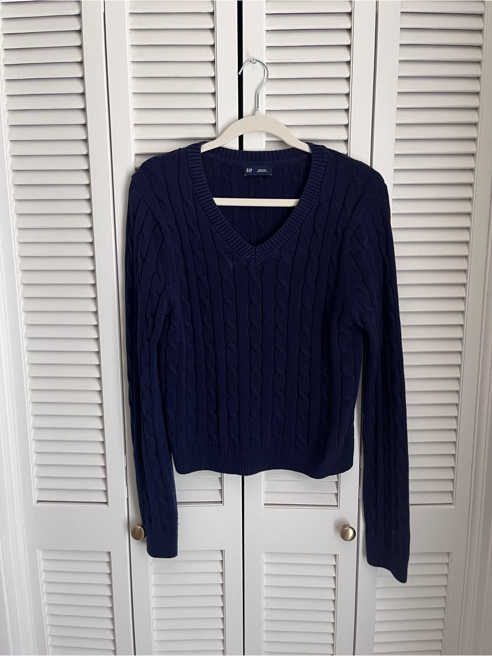 GAP Navy Cable-Knit V-Neck Sweater
